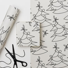 Load image into Gallery viewer, WHITE XMAS TREE LINES - WRAPPING PAPER SHEET