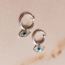 Load image into Gallery viewer, RAYS OF LIGHT MINI HOOPS GREEN ONYX SILVER
