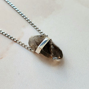 SMOKY QUARTZ CRYSTAL NECKLACE SILVER