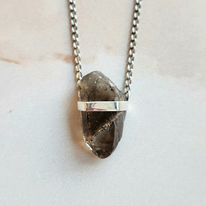 SMOKY QUARTZ CRYSTAL NECKLACE SILVER