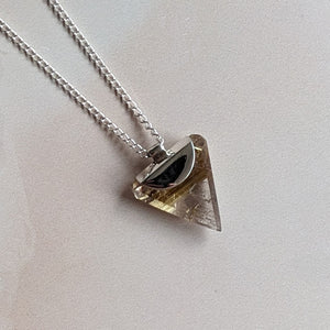 PYRAMID CHARGED GOLDEN RUTILE TRIANGLE PENDANT SILVER
