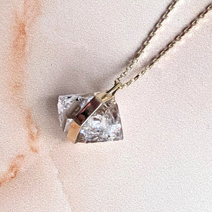 PYRAMID CHARGED GIANT HERKIMER DIAMOND PENDANT 9CT GOLD