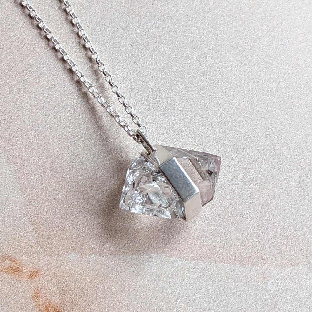 BESPOKE: PYRAMID CHARGED GIANT HERKIMER DIAMOND PENDANT IN SILVER