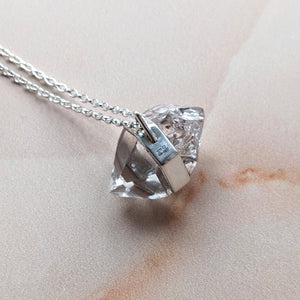 BESPOKE: PYRAMID CHARGED GIANT HERKIMER DIAMOND PENDANT IN SILVER