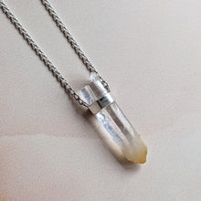 Load image into Gallery viewer, PYRAMID CHARGED MANGO QUARTZ PENDANT SILVER
