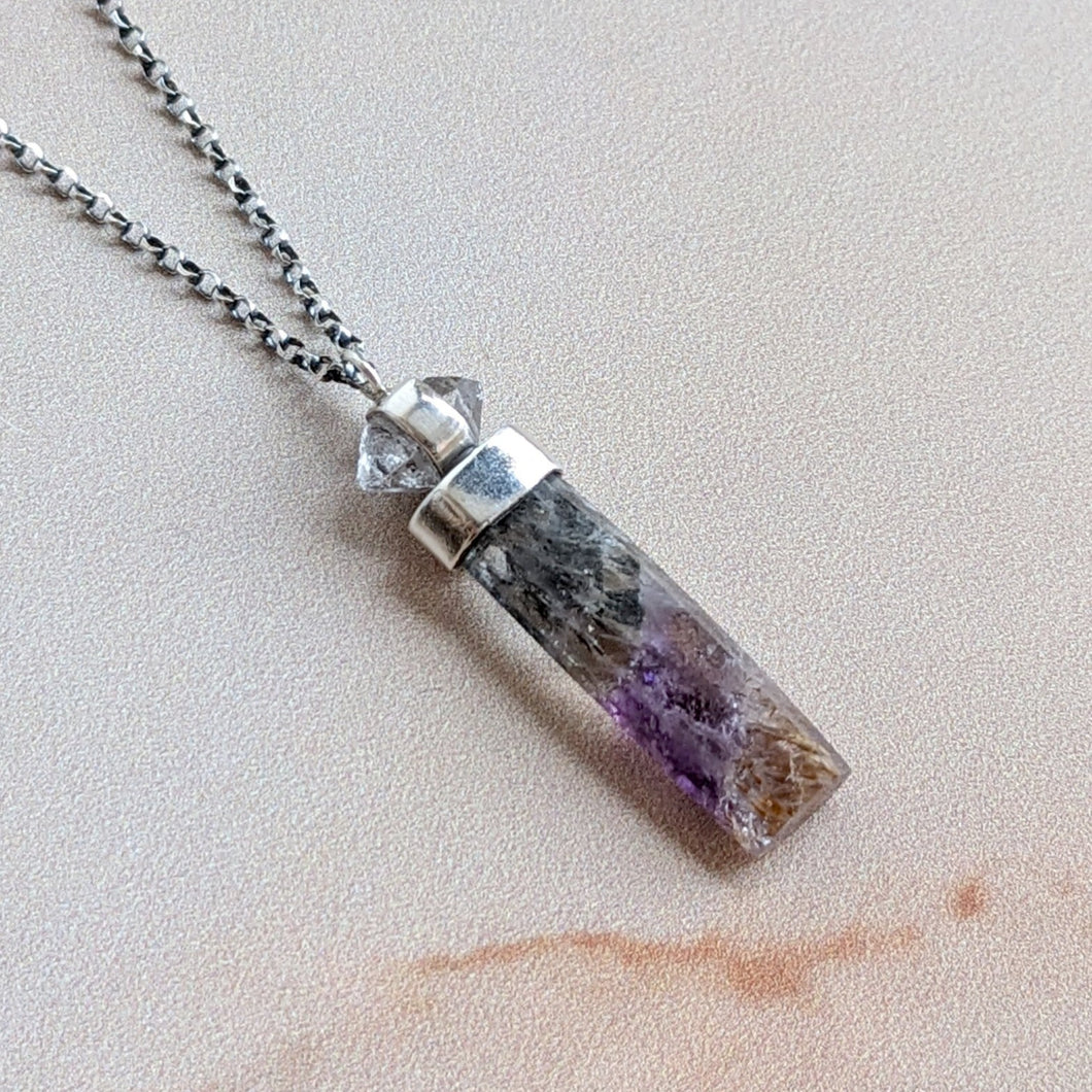Handmade Super Quartz Gemstone Pendant - White, Lab Created, Silver Plated - 2.17 Inch
