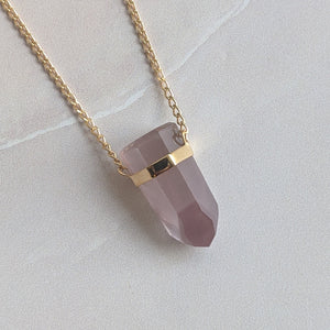 PINK LITHIUM PHANTOM FACETED PENDANT FAIRMINED GOLD PLATED