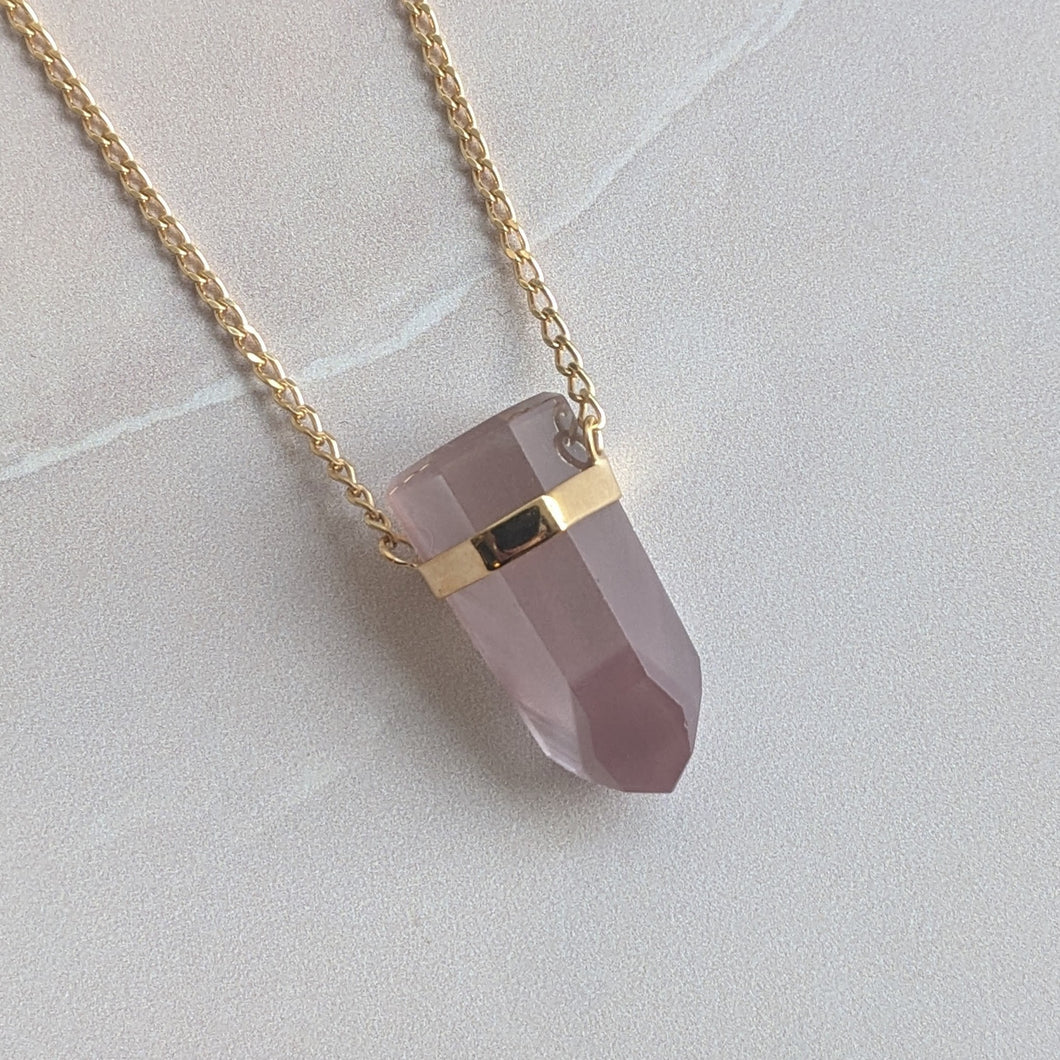 PINK LITHIUM PHANTOM FACETED PENDANT FAIRMINED GOLD PLATED