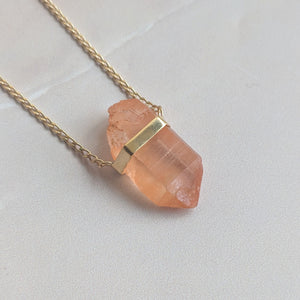 TANGERINE QUARTZ CRYSTAL PENDANT FAIRMINED GOLD PLATED