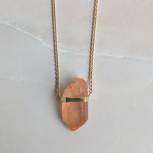 Load image into Gallery viewer, TANGERINE QUARTZ CRYSTAL PENDANT FAIRMINED GOLD PLATED
