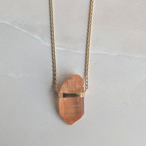 TANGERINE QUARTZ CRYSTAL PENDANT FAIRMINED GOLD PLATED
