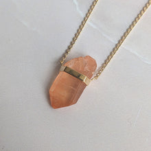 Load image into Gallery viewer, TANGERINE QUARTZ CRYSTAL PENDANT FAIRMINED GOLD PLATED
