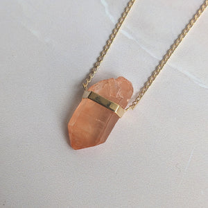 TANGERINE QUARTZ CRYSTAL PENDANT FAIRMINED GOLD PLATED