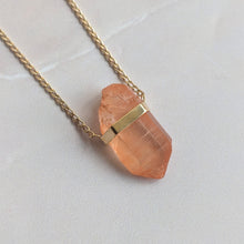 Load image into Gallery viewer, TANGERINE QUARTZ CRYSTAL PENDANT FAIRMINED GOLD PLATED
