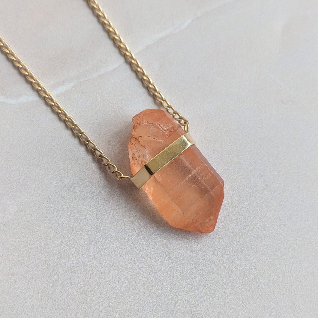 TANGERINE QUARTZ CRYSTAL PENDANT FAIRMINED GOLD PLATED