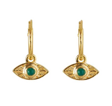 Load image into Gallery viewer, RAYS OF LIGHT MINI HOOPS GREEN ONYX GOLD PLATED
