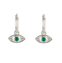 Load image into Gallery viewer, RAYS OF LIGHT MINI HOOPS GREEN ONYX SILVER
