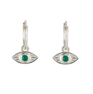 RAYS OF LIGHT MINI HOOPS GREEN ONYX SILVER