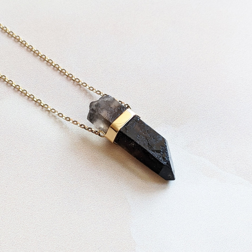 BESPOKE - SMOKY QUARTZ CRYSTAL NECKLACE IN 9CT GOLD