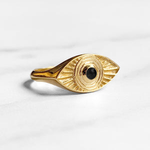 RAYS OF LIGHT RING ONYX GOLD VERMEIL