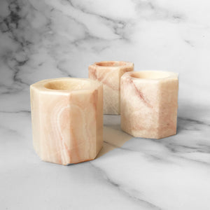 PINK CALCITE CANDLE HOLDERS