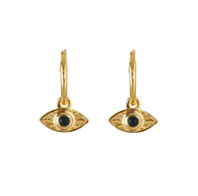 Load image into Gallery viewer, RAYS OF LIGHT MINI HOOPS ONYX GOLD PLATED
