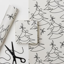 Load image into Gallery viewer, WHITE XMAS TREE LINES - WRAPPING PAPER SHEET
