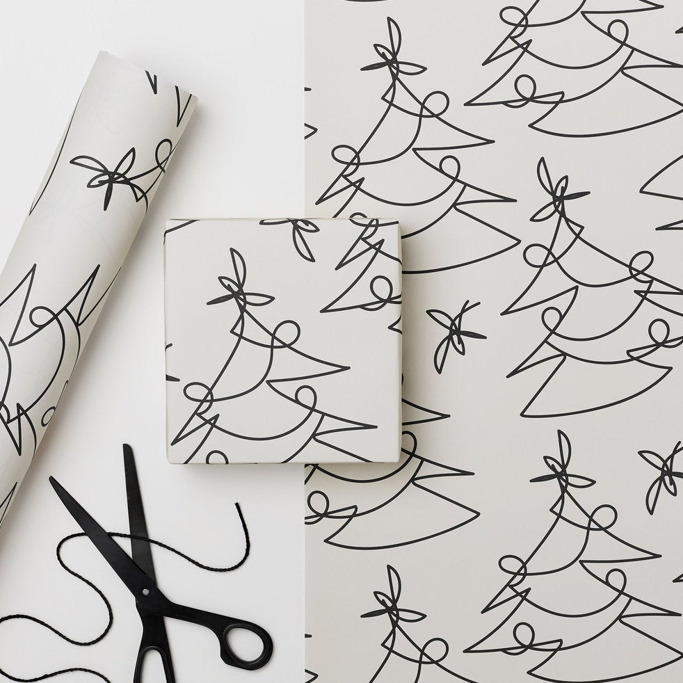 WHITE XMAS TREE LINES - WRAPPING PAPER SHEET