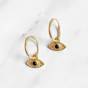 RAYS OF LIGHT MINI HOOPS ONYX GOLD PLATED