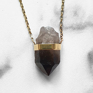 BESPOKE - SMOKY QUARTZ CRYSTAL NECKLACE IN 9CT GOLD